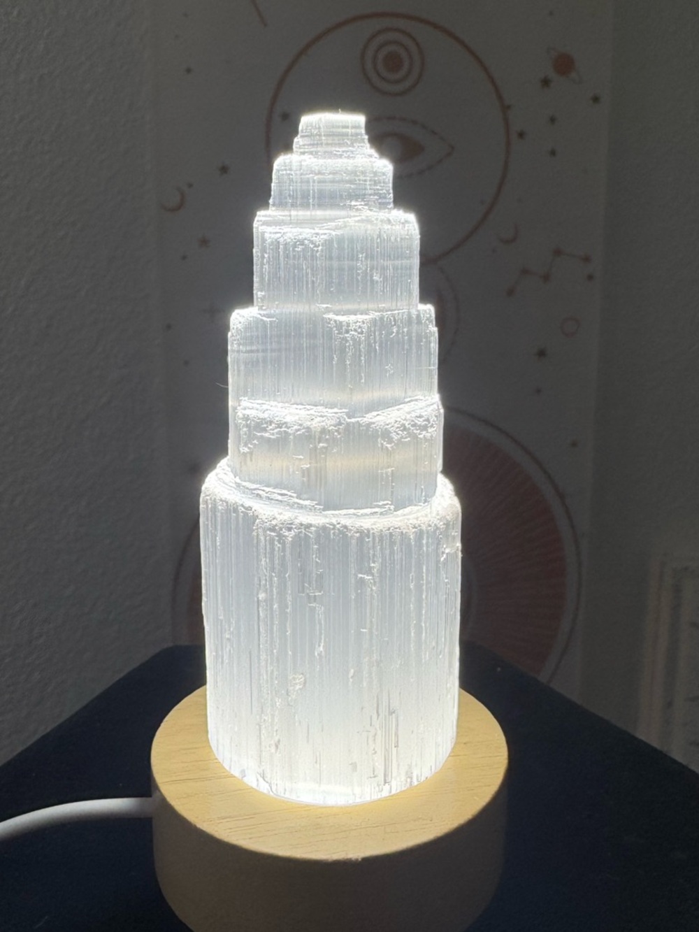 Selenite Tower With Light Base - Picture 4 of 5